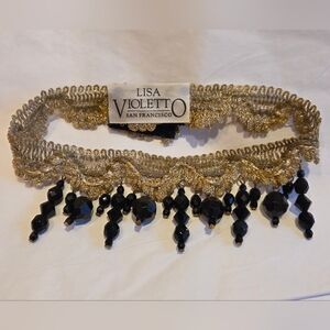Lisa Violetto Gold and Black Beaded Trim CHOKER